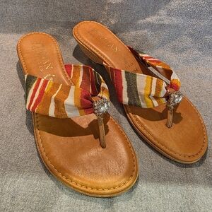 Italian Shoemakers Thong Low Wedges Stripe Size 7 1/2